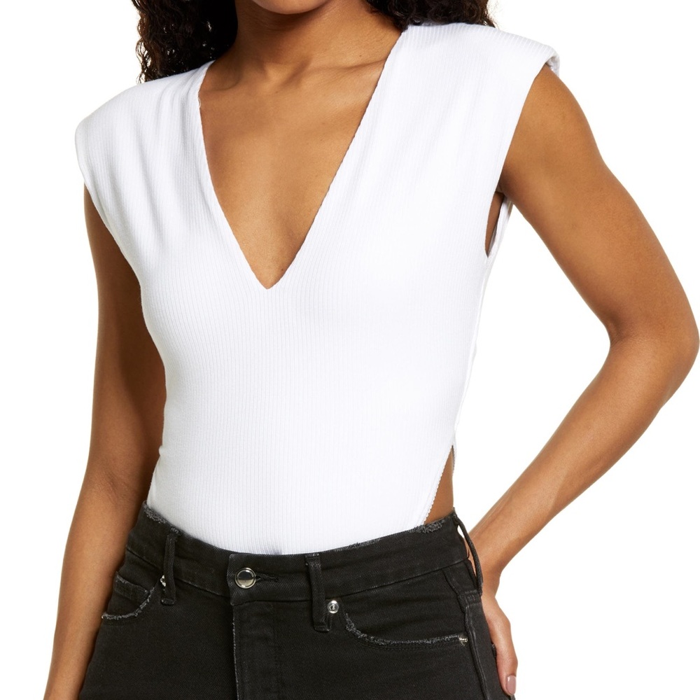 AFRM White V Neck Bodysuit